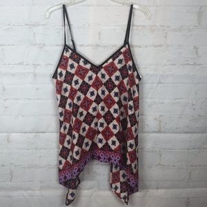 Francesca’s Blue Rain Boho Aztec Asymmetrical Top